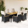 vidaXL Set de comedor de jard&iacute;n 7 pzas y cojines rat&aacute;n sint&eacute;tico negro