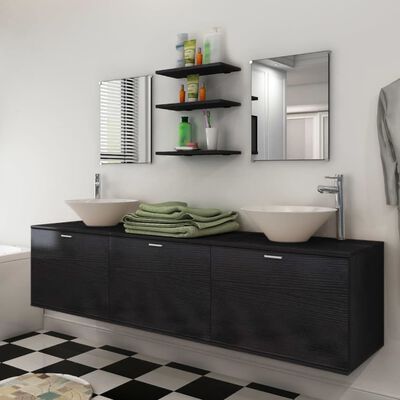 vidaXL Conjunto de muebles de baño con lavabo y grifo 10 piezas negro