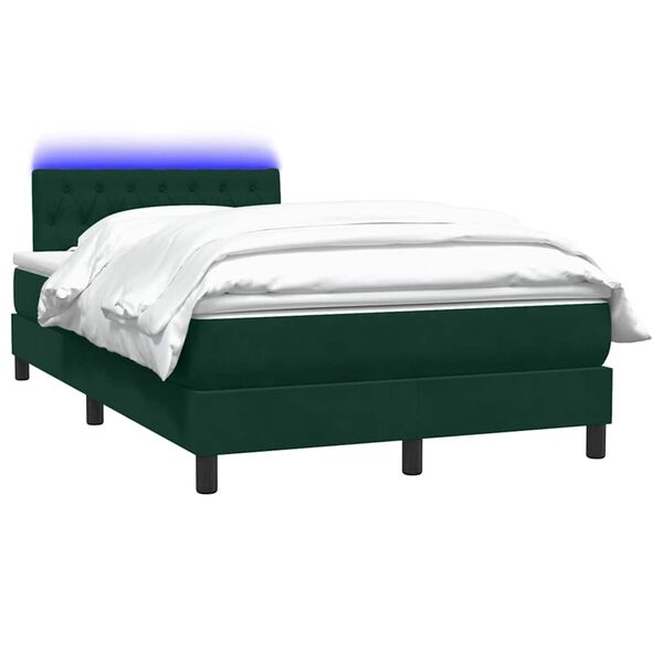 vidaXL Cama box spring con colch&oacute;n y LED terciopelo verde oscuro 120x220 cm