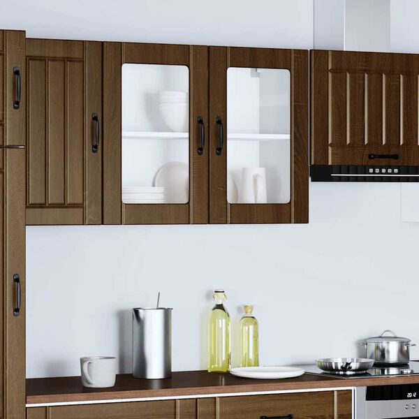 vidaXL Armario pared cocina puerta de cristal Lucca roble marr&oacute;n