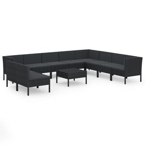 vidaXL Set de muebles de jard&iacute;n 11 pzas cojines rat&aacute;n sint&eacute;tico negro