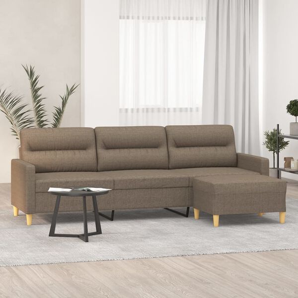 vidaXL Sof&aacute; de 3 plazas con taburete de tela gris taupe 210 cm