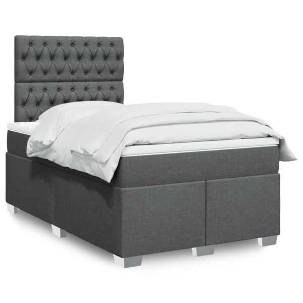 vidaXL Cama box spring con colch&oacute;n tela gris oscuro 120x190 cm