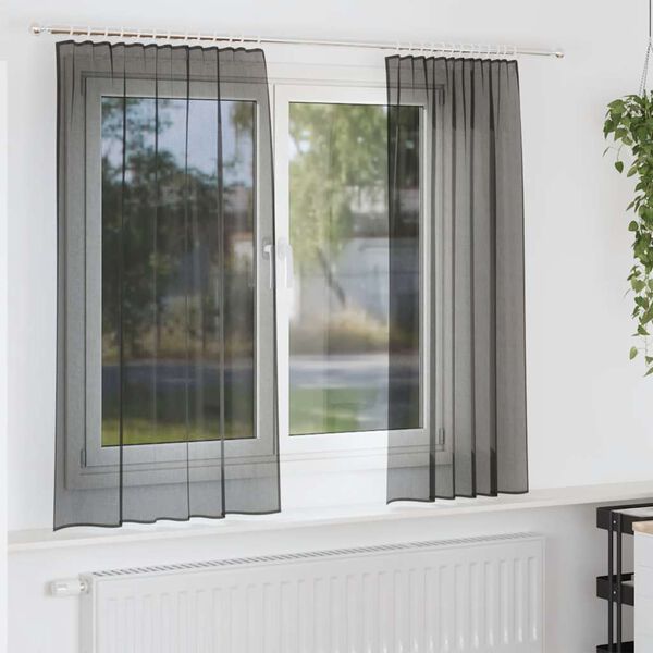 vidaXL Cortinas de gasa con bolsillos para varillas 2 uds. negro