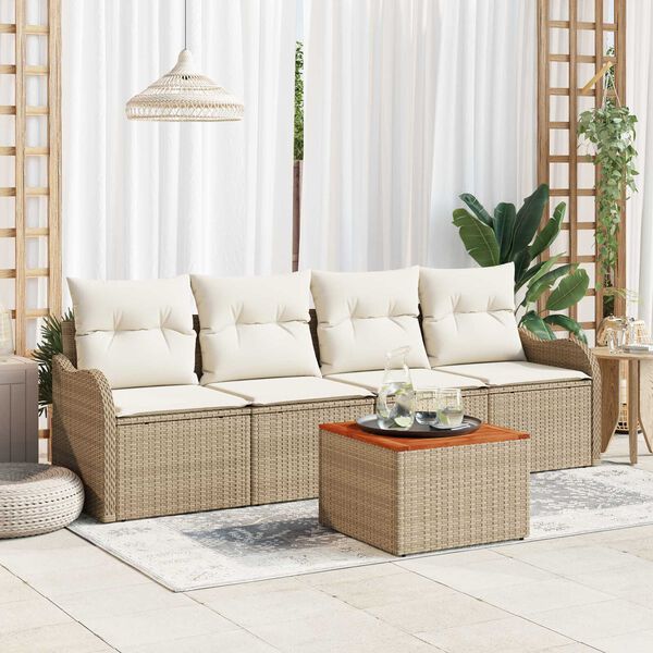 vidaXL Conjunto de sofás de jardín 5 pcs Beige ratán sintético