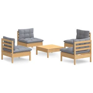vidaXL Juego de muebles de jard&iacute;n 5 pzas y cojines madera pino gris