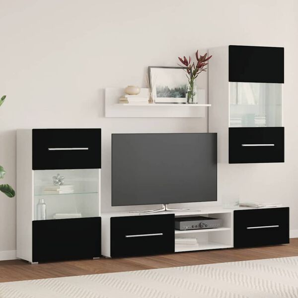 vidaXL Juego de muebles de salón 5 piezas con iluminación LED negro