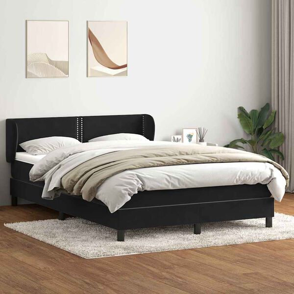 vidaXL Cama box spring con colch&oacute;n terciopelo negro 140x210 cm