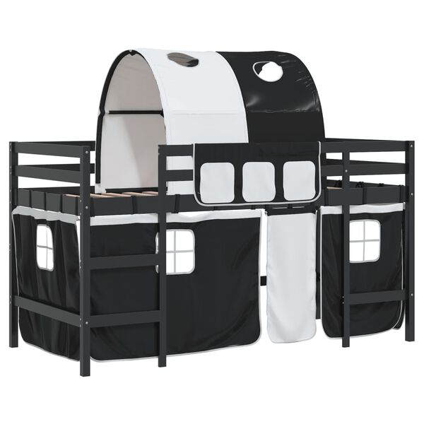 vidaXL Cama alta ni&ntilde;os con t&uacute;nel madera pino blanco negro 90x200 cm