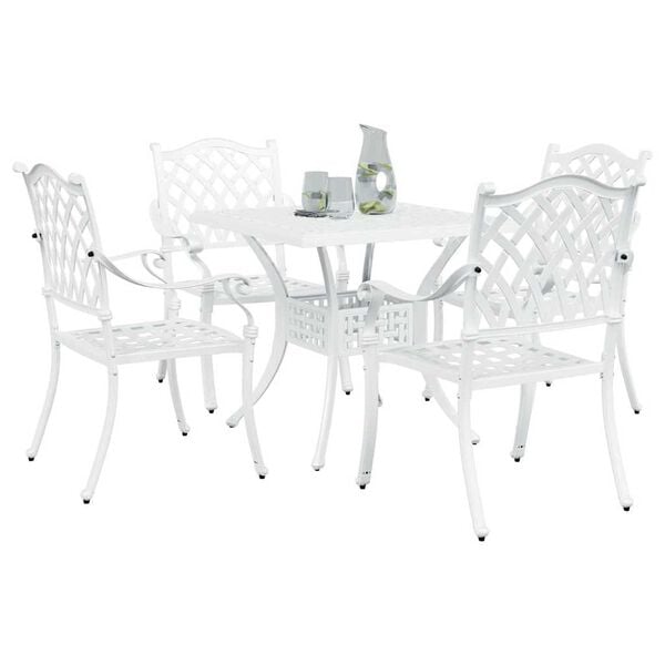 vidaXL Conjunto de mesa de jard&iacute;n 5 pcs Blanco Aluminio fundido