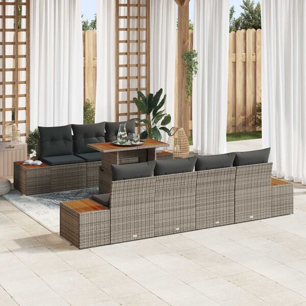 vidaXL Conjunto de sof&aacute; de jard&iacute;n 8 pcs Gris Polirat&aacute;n