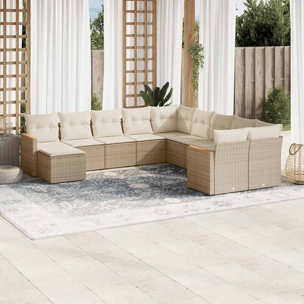 vidaXL Set de sofás de jardín 11pzas con cojines ratán sintético beige