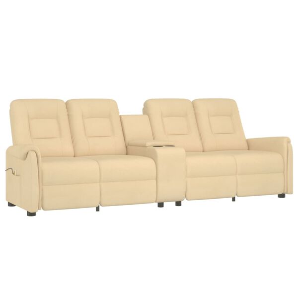 vidaXL Sillón de masaje reclinable 4 plazas con portavasos crema