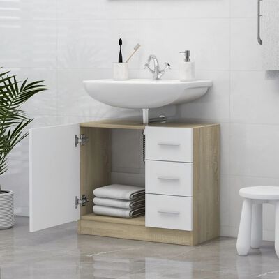 vidaXL Armario para lavabo contrachapada blanco roble 63x30x54 cm