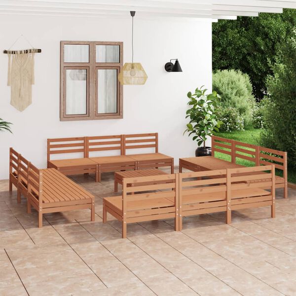 vidaXL Juego muebles de jard&iacute;n 13 pzas madera maciza pino marr&oacute;n miel
