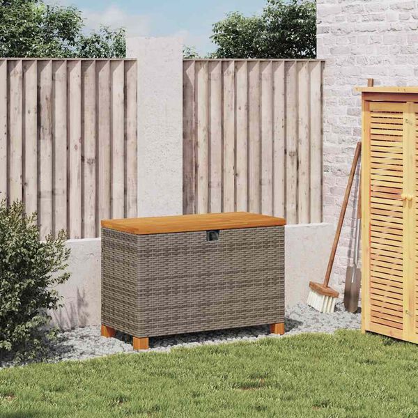 vidaXL Caja de almacenaje jardín madera acacia ratán gris 80x40x48 cm