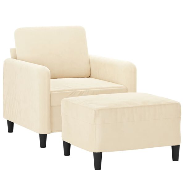 vidaXL Sill&oacute;n con taburete terciopelo crema 60 cm