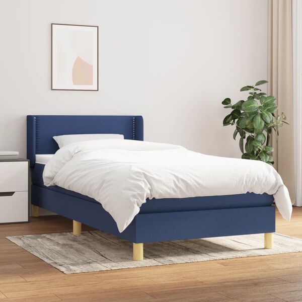 vidaXL Cama box spring con colch&oacute;n tela azul 80x200 cm