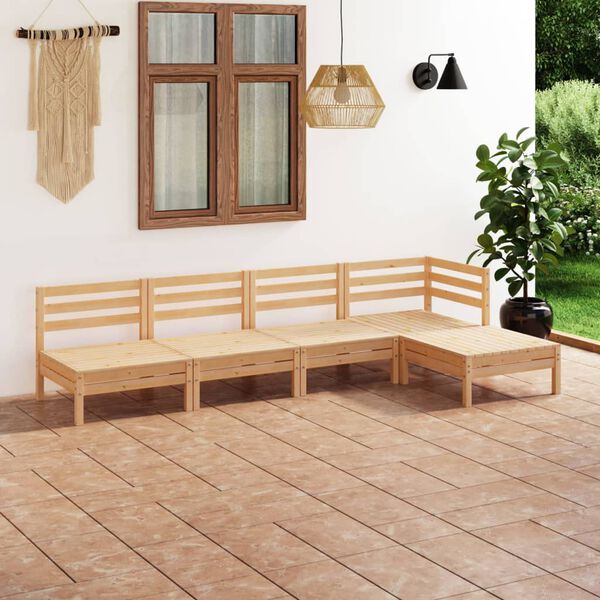 vidaXL Juego de muebles de jard&iacute;n 5 piezas madera maciza pino