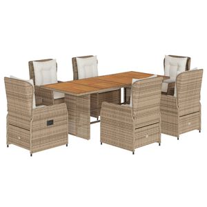 vidaXL Set comedor de jard&iacute;n 7 pzas con cojines rat&aacute;n sint&eacute;tico beige