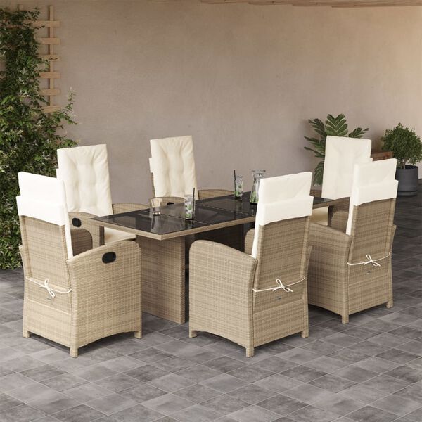 vidaXL Set comedor de jard&iacute;n 7 pzas con cojines rat&aacute;n sint&eacute;tico beige
