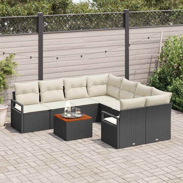 vidaXL Conjunto de sofás de jardín 9 pcs Negro ratán sintético