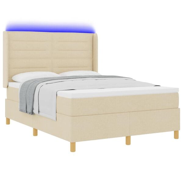 vidaXL Cama tipo Box Spring con colch&oacute;n Crema 140 x 190 cm tela