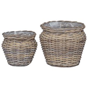 vidaXL Cesta para Plantas con almacenamiento 2 pcs Gris Ratan Lacak