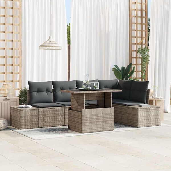 vidaXL Conjunto de sof&aacute; de jard&iacute;n 6 pcs Gris Polirat&aacute;n