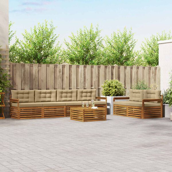 vidaXL Conjunto de sof&aacute;s de exterior con coj&iacute;n 7 pcs Natural y Beige