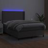 vidaXL Cama box spring colch&oacute;n y LED cuero sint&eacute;tico gris 140x190 cm