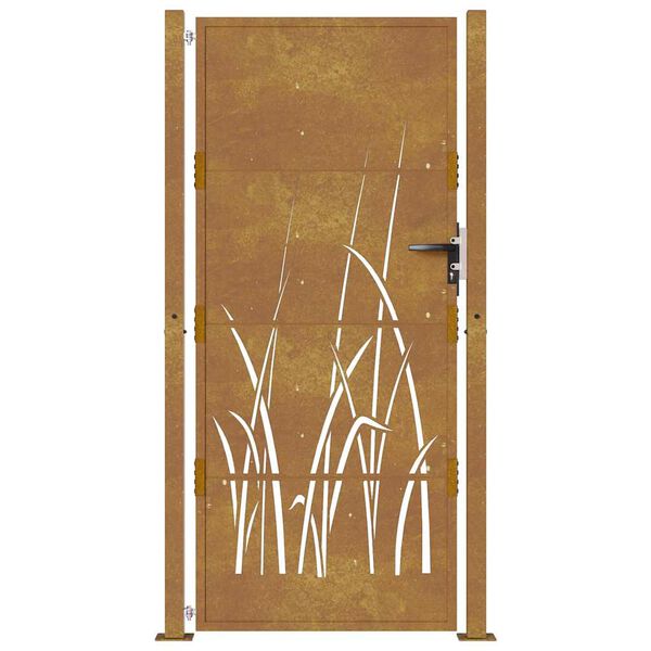 vidaXL Puerta de jardín 100x200 cm de acero Corten con diseño de hierba