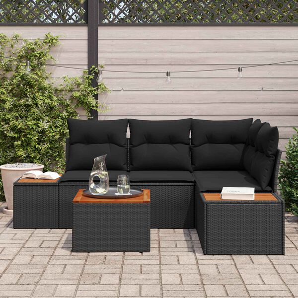 vidaXL Conjunto de sof&aacute;s de jard&iacute;n 4 pcs Negro Rat&aacute;n sint&eacute;tico