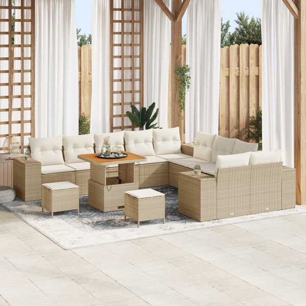 vidaXL Conjunto de sof&aacute; de jard&iacute;n 13 pcs Beige rat&aacute;n sint&eacute;tico