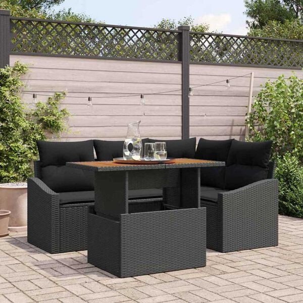 vidaXL Conjunto de sof&aacute; de jard&iacute;n 5 pcs Negro Polirat&aacute;n