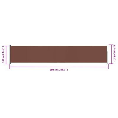 vidaXL Toldo lateral retráctil de jardín marrón 117x600 cm