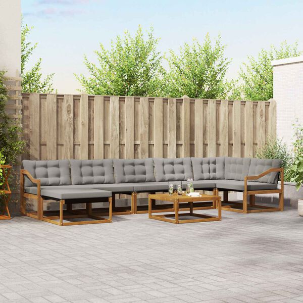 vidaXL Conjunto de sof&aacute;s de exterior 8 pcs Gris Natural y Claro