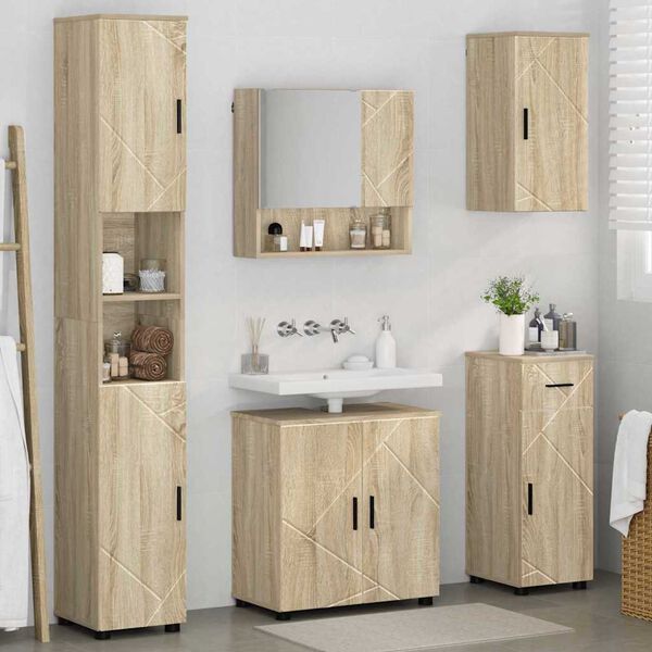 vidaXL Juego de muebles de ba&ntilde;o con caj&oacute;n 5 pcs Roble Sonoma