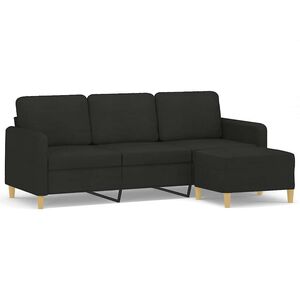 vidaXL Sof&aacute; de 3 plazas con taburete de tela negro 180 cm