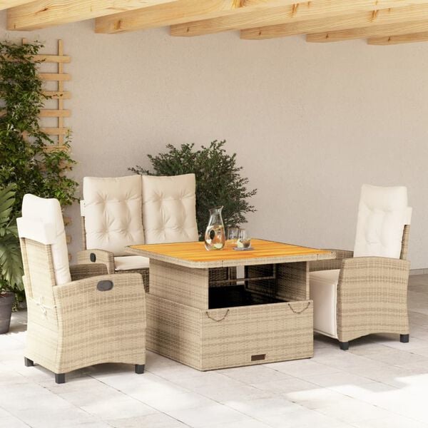 vidaXL Set comedor de jard&iacute;n 5 pzas con cojines rat&aacute;n sint&eacute;tico beige