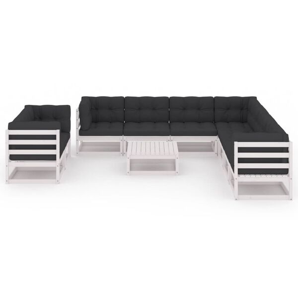 vidaXL Set de muebles de jard&iacute;n 10 pzas con cojines madera pino blanco
