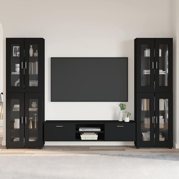 vidaXL Conjunto de mueble de TV FLORIN Negro Madera de ingenier&iacute;a