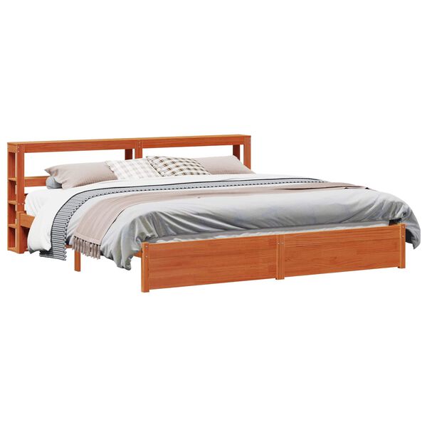 vidaXL Estructura de cama con cabecera Marr&oacute;n cera 180 x 200 cm