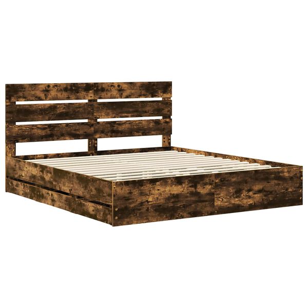 vidaXL Estructura de cama Roble ahumado 180 x 200 cm Madera Ingenieril