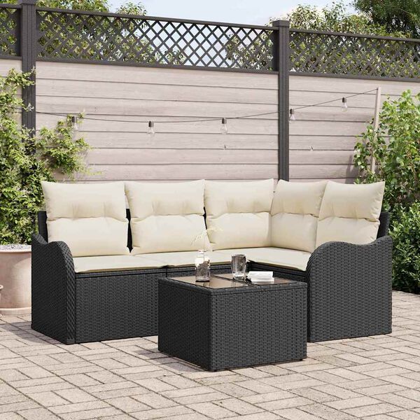 vidaXL Conjunto de sof&aacute; de jard&iacute;n 5 pcs Negro rat&aacute;n sint&eacute;tico