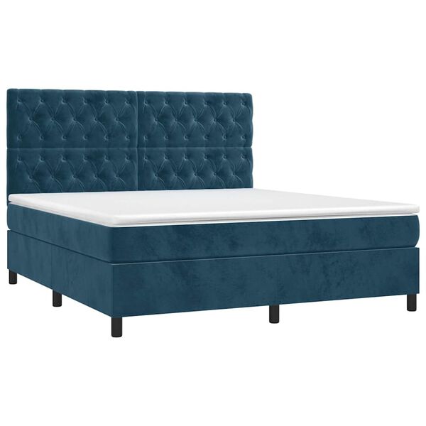 vidaXL Cama box spring con colch&oacute;n terciopelo azul oscuro 160x200 cm