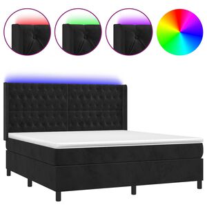 vidaXL Cama box spring colch&oacute;n y LED terciopelo negro 180x200 cm