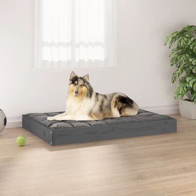 vidaXL Cama para perros madera maciza de pino gris 91,5x64x9 cm