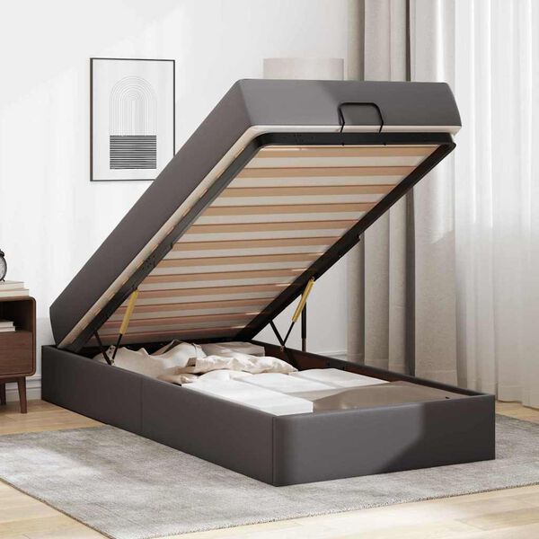 vidaXL Estructura de cama con colch&oacute;n con colch&oacute;n 2 pcs Gris PVC