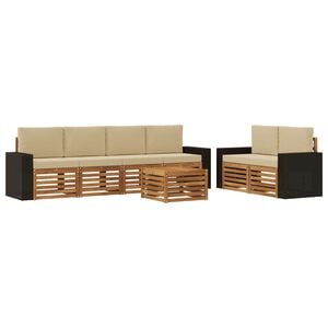 vidaXL Conjunto de sof&aacute;s de exterior con coj&iacute;n 7 pcs Natural y Beige